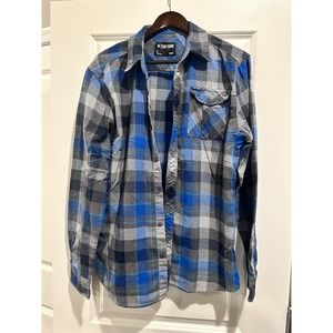 Zoo York Madras Flannel Casual Button Up Shirt Mens Size Large L Blue Black